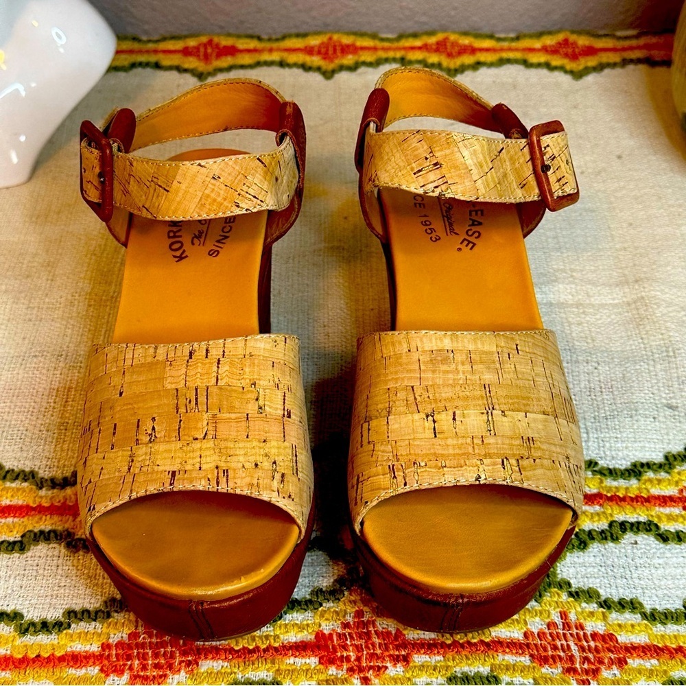 Kork-Ease Womens Keirn ankle strap cork/leather platform wedges sz 7​ - Picture 2 of 10